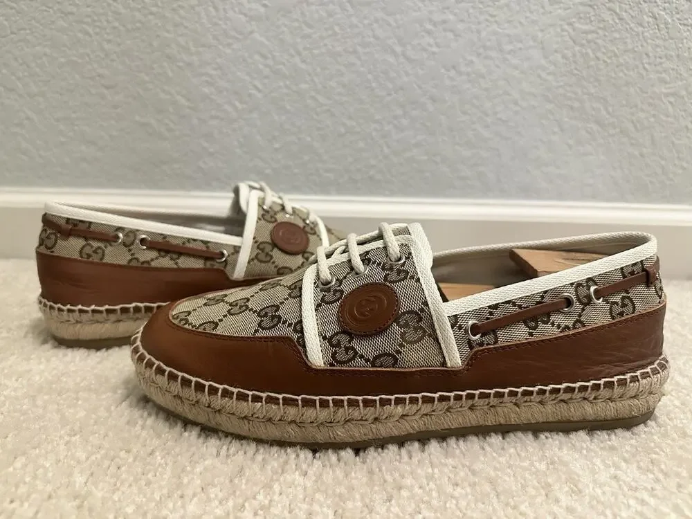 AUTHENTIC GUCCI MONOGRAM ESPADRILLES 725799 GG 7 (fits USA 8)